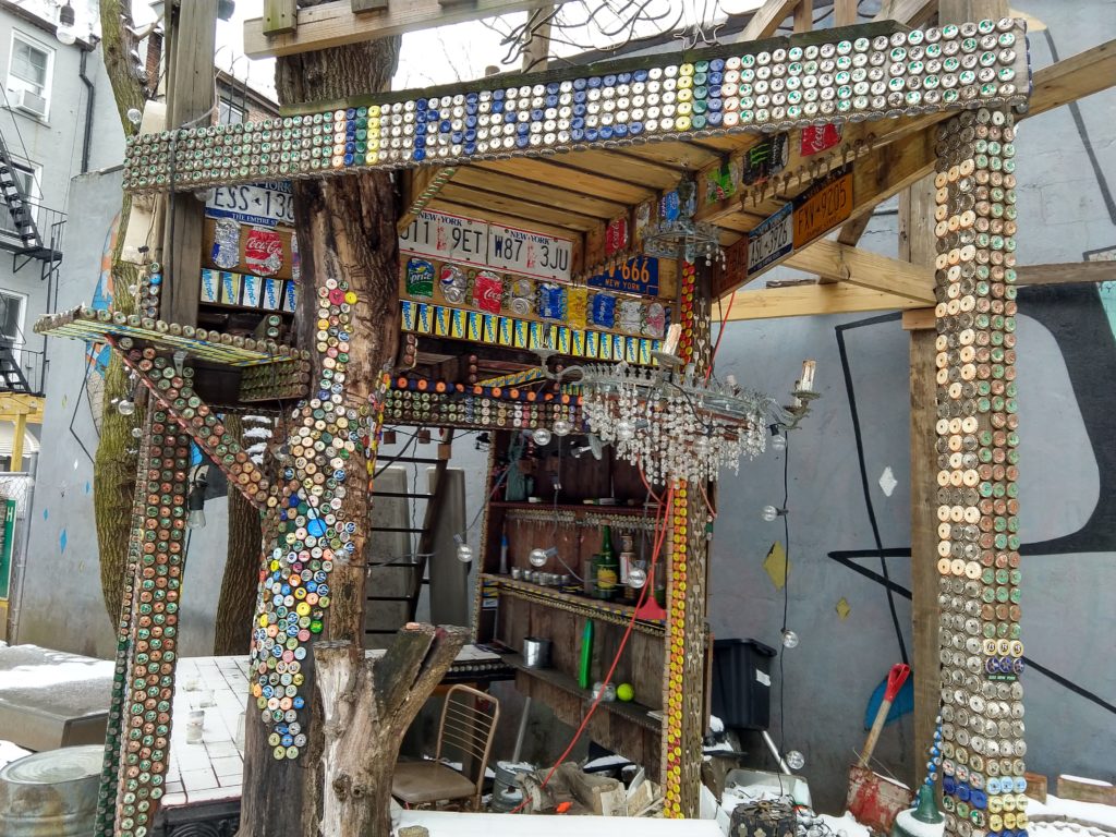 The lovingly decorated beach bar in the back courtyard